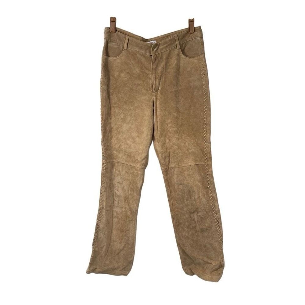 New Frontier Vintage Camel‎ Brown Tan Suede Leather Pants Side Thread Lined 8
